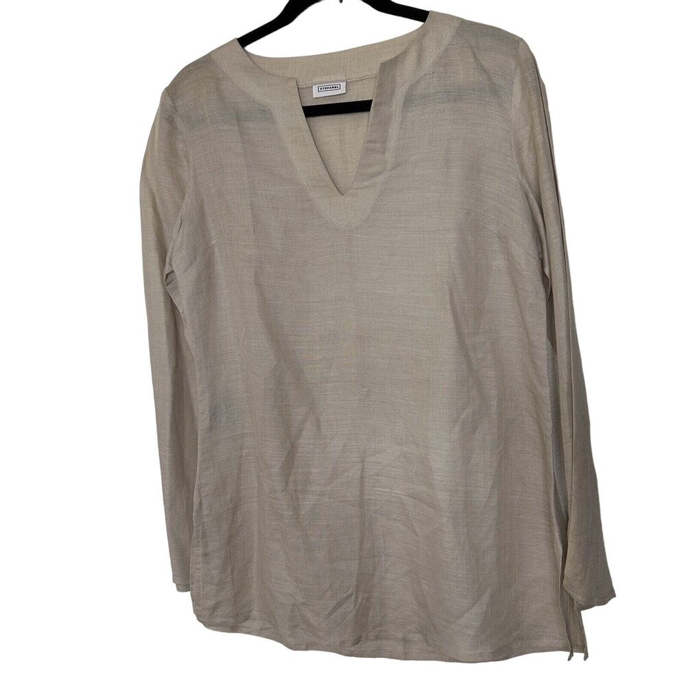 Stefanel Blouse Long Sleeve Lightweight Lagenlook Neutral Top Size Small